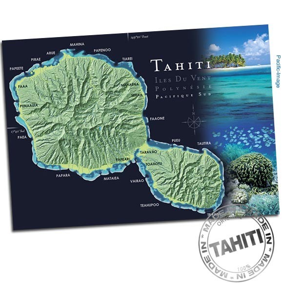 Carte postale carte de tahiti et ses reliefs cp224