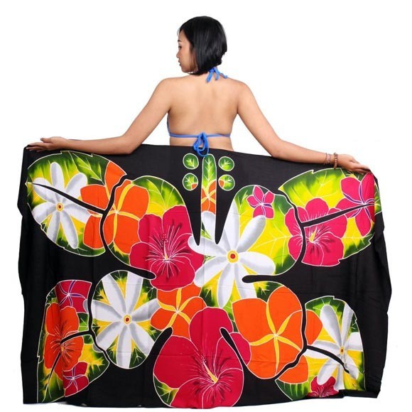 Pareo bali art fait main fleurs colorees tahiti Pareo bali art fait main fleurs colorees tahiti