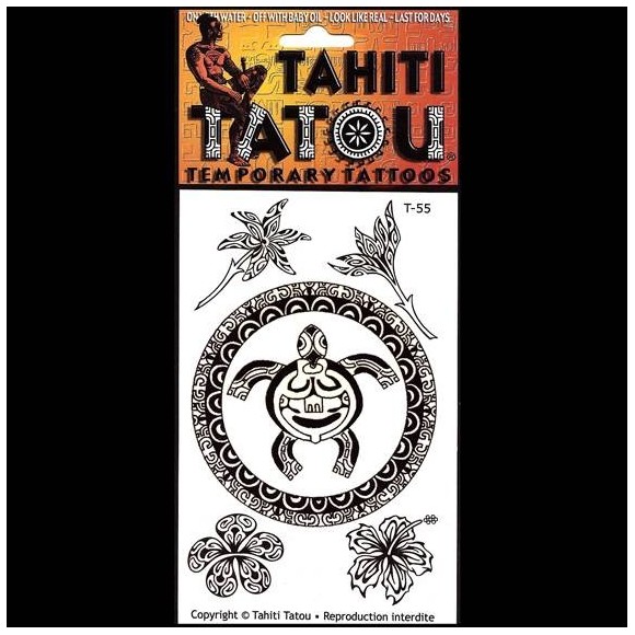 Tatou temporaire t55 fleurs tortue maohi Tatou temporaire t55 fleurs tortue maohi