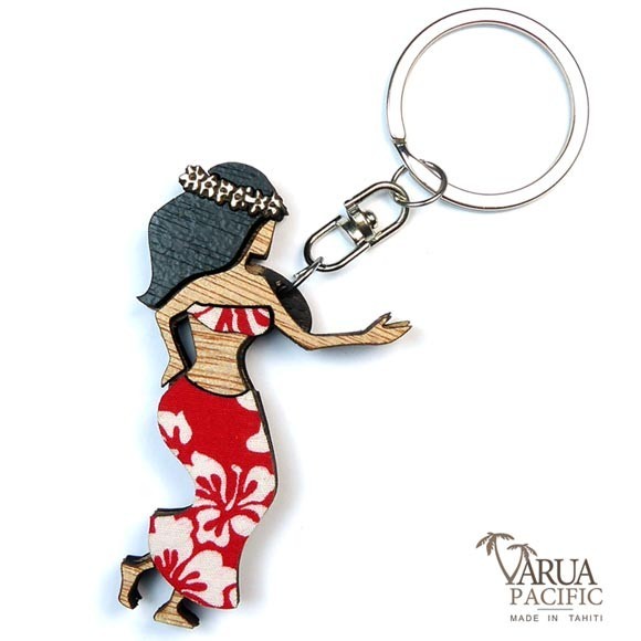 Porte cles bois varua pacific danseuse pareo rouge pc4 Porte cles bois varua pacific danseuse pareo rouge pc4