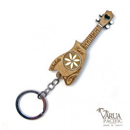 Porte cles bois varua pacific ukulele fleur tiare pc8