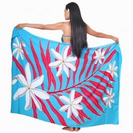 Pareo bali art fait main fougere et fleurs de tiare 35