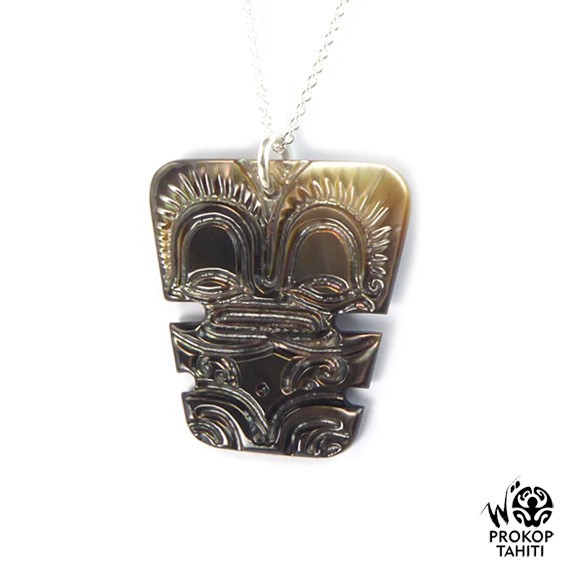 Chaine argent pendentif nacre prokop tahiti mini tiki ptk1