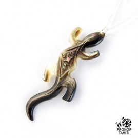 Chaine argent pendentif nacre tahiti margouillat m4
