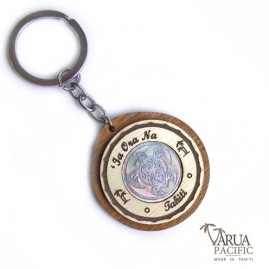 Porte cles bois varua pacific nacre tortue tahiti pc10
