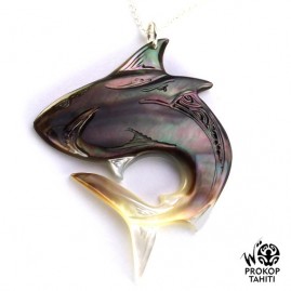 Chaine argent xl pendentif nacre prokop tahiti requin xl rq5