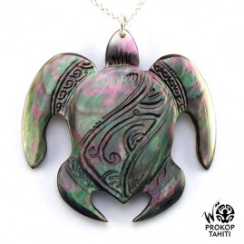 Chaine argent xl pendentif nacre gravee tortue xl tg8