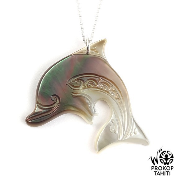 Chaine argent pendentif nacre prokop dauphin df12 Chaine argent pendentif nacre prokop dauphin df12