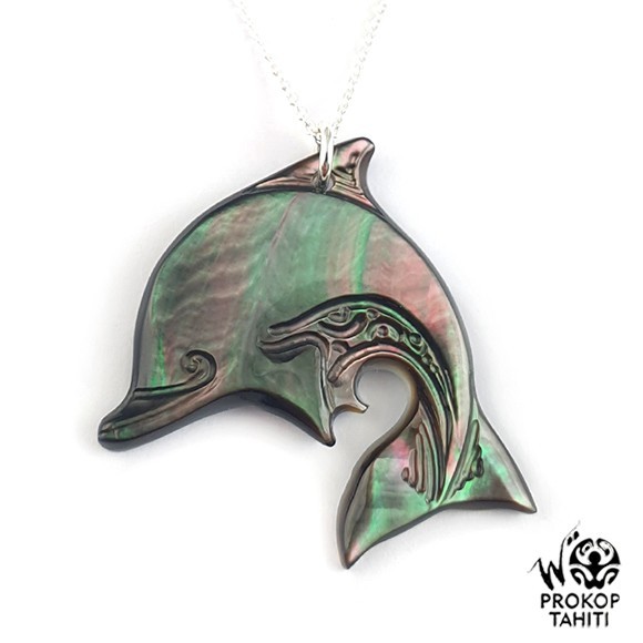 Chaine argent pendentif nacre prokop dauphin df25 Chaine argent pendentif nacre prokop dauphin df25