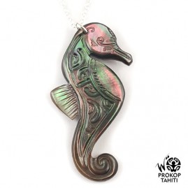 Chaine argent pendentif nacre tahiti hippocampe phb6