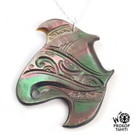 Chaine argent pendentif nacre prokop tahiti raie manta r6