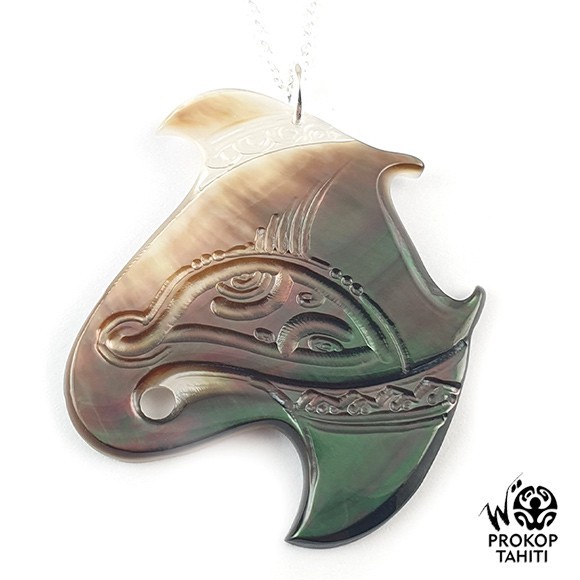 Chaine argent pendentif nacre prokop tahiti raie manta r10 Chaine argent pendentif nacre prokop tahiti raie manta r10