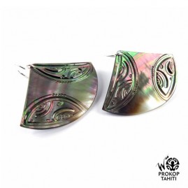 Boucles oreilles argent eventails nacre prokop tahiti be6