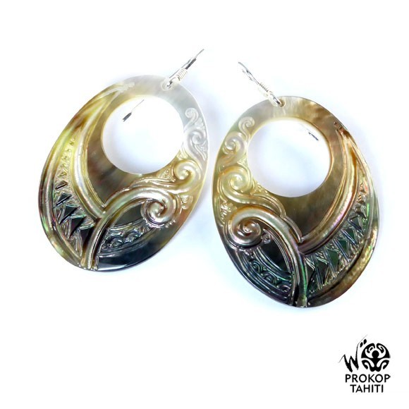 Boucles oreilles argent ovales nacre prokop tahiti bof3