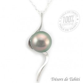 Pendentif perle de tahiti semi ronde chaine argent tt167