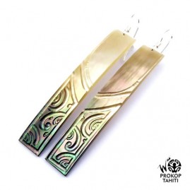 Boucles oreilles argent batons xxl nacre prokop tahiti bb10
