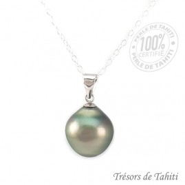 Pendentif perle de tahiti semi baroque chaine argent tt173