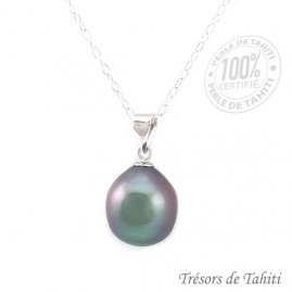Pendentif perle de tahiti ovale chaine argent tt175