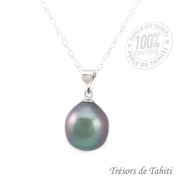 Pendentif perle de tahiti ovale chaine argent tt175 Pendentif perle de tahiti ovale chaine argent tt175