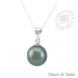 Pendentif perle de tahiti semi ronde chaine argent tt178