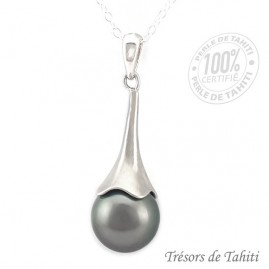 Pendentif perle de tahiti semi ronde chaine argent tt181