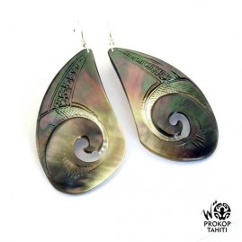 Boucles oreilles argent gouttes nacre prokop tahiti bg11
