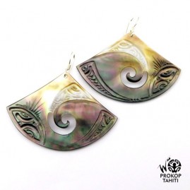 Boucles oreilles argent eventails nacre prokop tahiti beg4