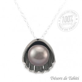 Pendentif perle de tahiti semi ronde chaine argent tt182