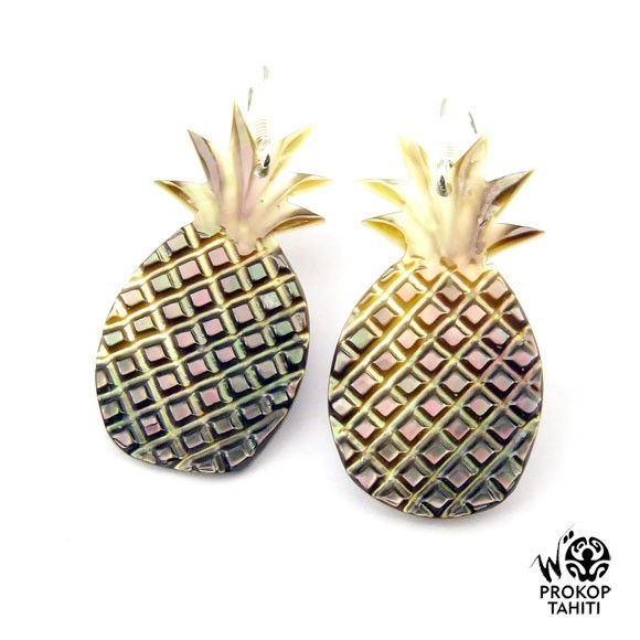 Boucles oreilles argent ananas tahiti nacre prokop boa1