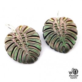 Boucles oreilles argent feuilles ape nacre tahiti bou1