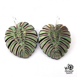 Boucles oreilles argent feuilles ape nacre tahiti bou4