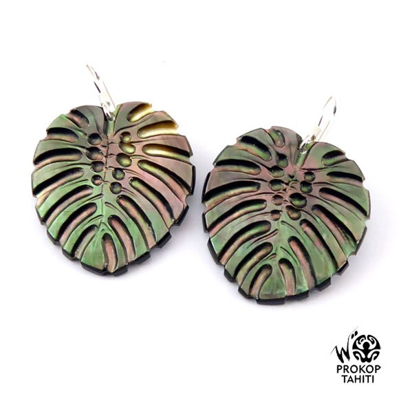 Boucles oreilles argent feuilles ape nacre tahiti bou5 Boucles oreilles argent feuilles ape nacre tahiti bou5