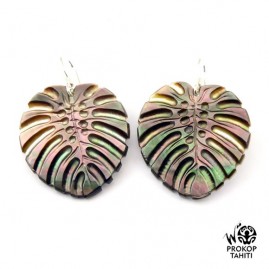 Boucles oreilles argent feuilles ape nacre tahiti bou8