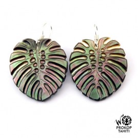 Boucles oreilles argent feuilles ape nacre tahiti bou10
