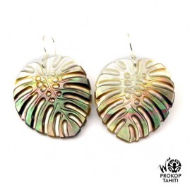 Boucles oreilles argent feuilles ape nacre tahiti bou11