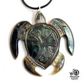 Pendentif nacre gravee prokop tahiti tortue xl tg17