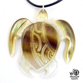 Pendentif nacre gravee prokop tahiti tortue xl tg20