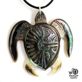 Pendentif nacre gravee prokop tahiti tortue xl tg21