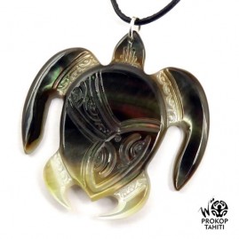 Pendentif nacre gravee prokop tahiti tortue xl tg29