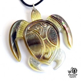 Pendentif nacre gravee prokop tahiti tortue xl tg30