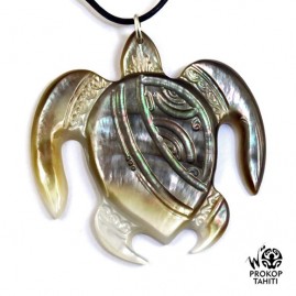 Pendentif nacre gravee prokop tahiti tortue xl tg31