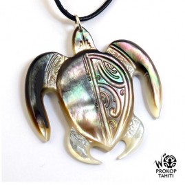 Pendentif nacre gravee prokop tahiti tortue xl tg34