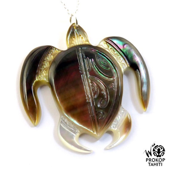 Chaine argent xl pendentif nacre prokop tahiti tortue xl tg6