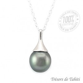 Pendentif perle de tahiti ovale chaine argent tt187