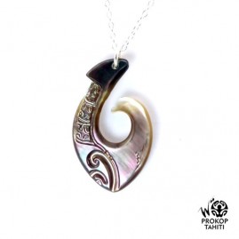 Chaine argent pendentif nacre tahiti mini hamecon ph17