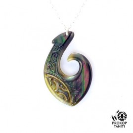 Chaine argent pendentif nacre tahiti mini hamecon ph18