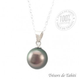Pendentif perle de tahiti semi ronde chaine argent tt191