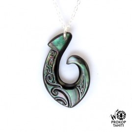 Chaine argent pendentif nacre tahiti mini hamecon ph19