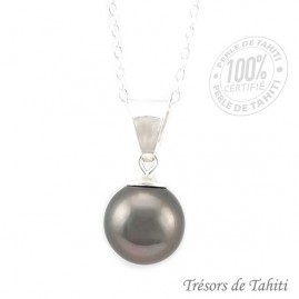 Pendentif perle de tahiti semi ronde chaine argent tt195