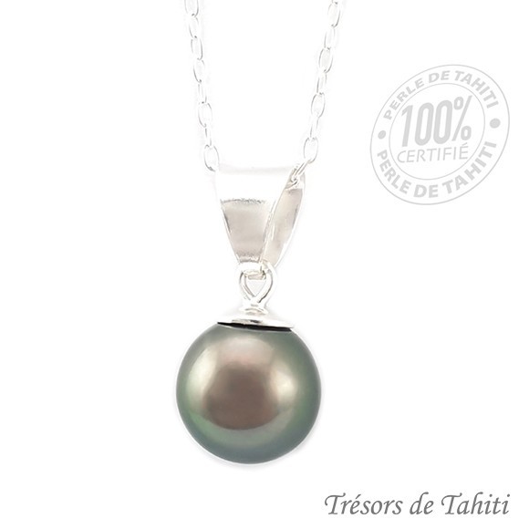 Pendentif perle de tahiti semi ronde chaine argent tt196